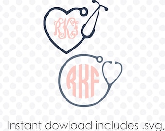 Stethoscope monogram frame instant download (zipped .eps .pdf.dxf .svg and .studio files) vector cutting files