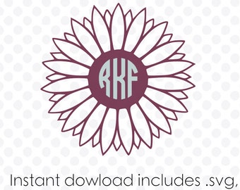 Flower monogram frame instant download (zipped .eps .pdf .dxf .svg and .studio files) vector cutting files