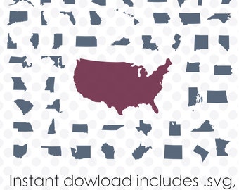 50 states/united states instant download (zipped .eps .dxf .svg and .studio files) vector cutting files