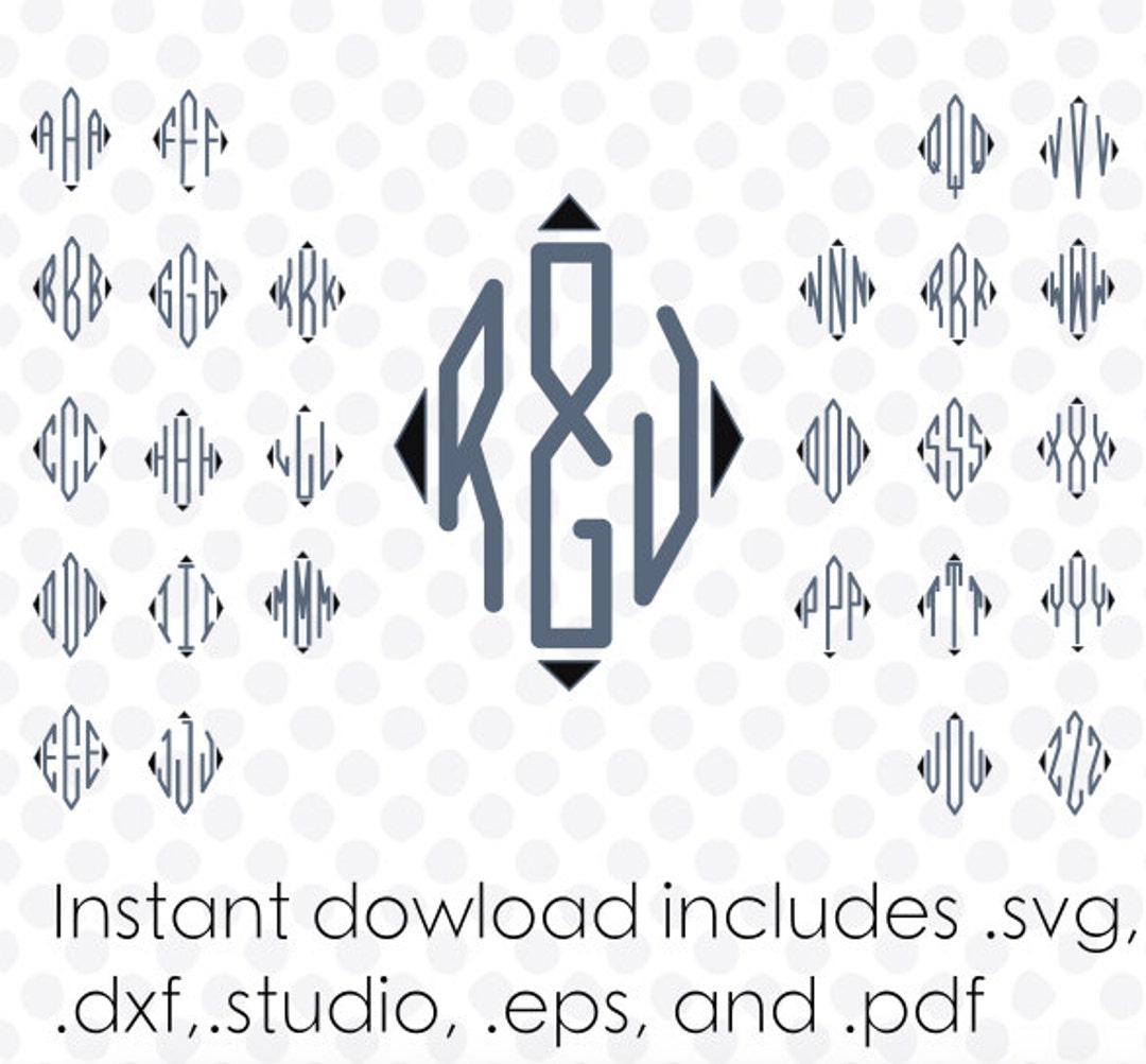 Diamond Monogram Font Svg Instant Download With Ampersand .dxf .svg and ...