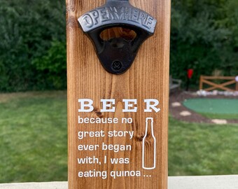 Abridor de botellas Man Cave con imán para tapa: Frases divertidas