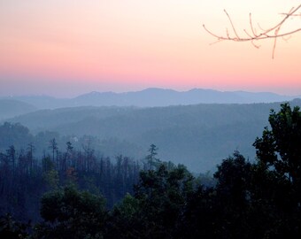 Impresión del atardecer en Cades Cove: fotografía o lienzo de bellas artes de las Montañas Humeantes
