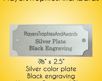 Matte Silver perpetual name plate 7/8 x 2.5 Black engraving Notched Nameplate Custom Engraving Employee or Fantasy Football plate