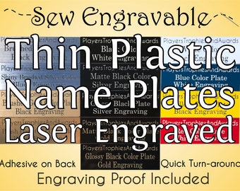 2 x .75 Engraved Name plate THIN Plastic Name tag Custom Laser Engraving sign 2" x .75" Military tag Business sign trophy Sew Engravable