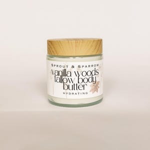 vanilla woods tallow body butter, nourishing, hydrating, natural skincare