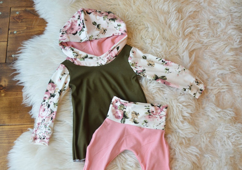 Little girls sweater dress Olive green white florall Baby Etsy