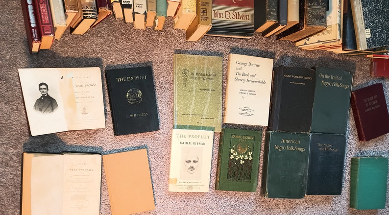 Puede incluir: Una colecci&oacute;n de libros antiguos de tapa dura con varios t&iacute;tulos y autores. Los libros est&aacute;n dispuestos en una fila sobre una alfombra. Algunos de los libros tienen una cubierta verde, mientras que otros tienen una cubierta negra o marr&oacute;n. Los libros est&aacute;n en buen estado y parecen estar bien cuidados.