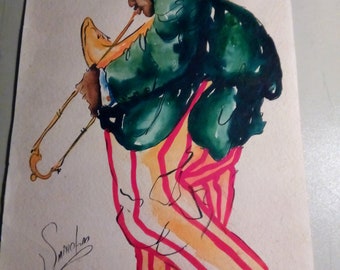 el músico de jazz, Michael Smiroldo acuarela sobre papel;