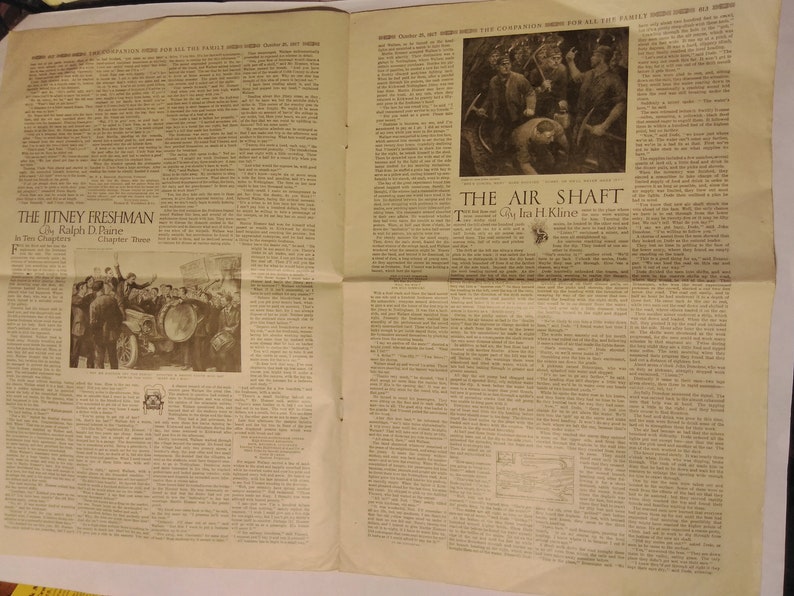 May include: A black and white newspaper page with two articles. The first article is titled "The Jitney Freshman" and the second article is titled "The Air Shaft".