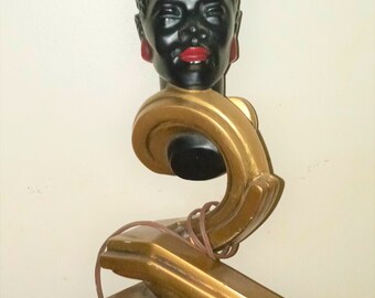 Art Deco Black-A- Moor, Chaulkware Table Lamp, 22''  Tall, 9'' Wide;