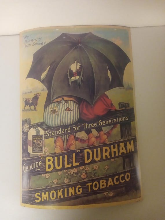 durham smoking tobacco 1926 Genuine Tobacco, Collectible Tobacciana, Pouch, Marble Bag/sack, Gift for Dad -no Contents- North Carolina ad for Bull Durham Tobacco. Bull Durham Tobacco & the