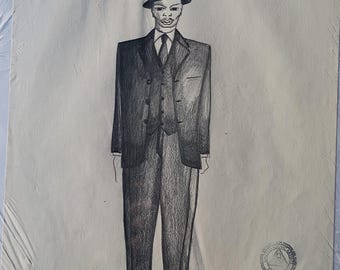 Seis dibujos de la diseñadora de vestuario de Judy Dearing, dos de ellos firmados por Judy Dearing.