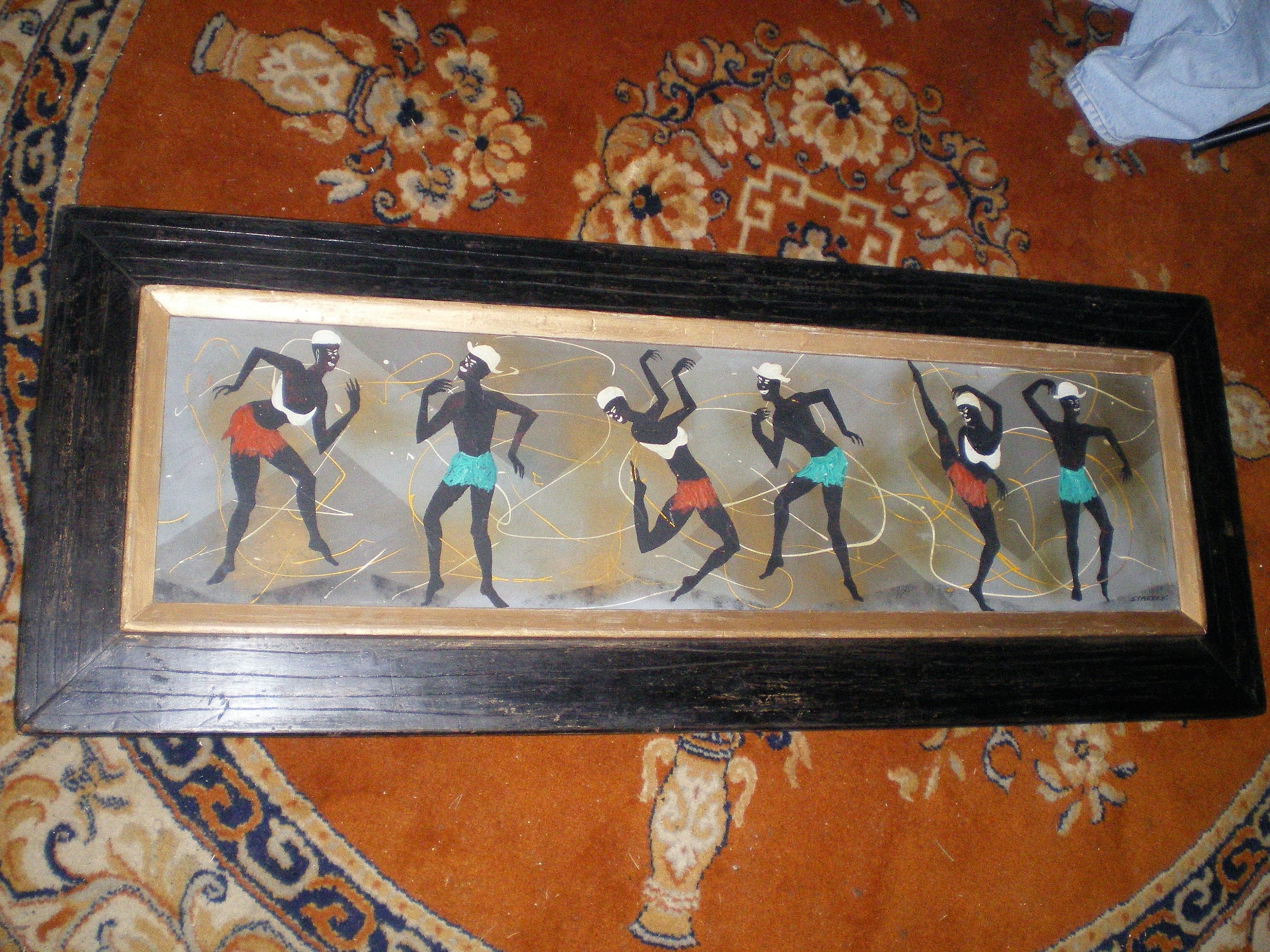 Edgar Stareck Folk Art Painting , African Dancers, 1959; Acrylic on Board;