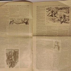 May include: A black and white newspaper page with text and illustrations. The text includes the title "The Companion for All the Family" and the date "October 26, 1897". The illustrations include a cartoon of an elephant, a woman in a dress, and a waterfall.