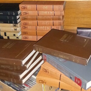 May include: A stack of brown hardcover books with the title "Ebony: The History of Black America" on the top book. There are other books in the stack with titles like "Black America" and "African American Culture and History".