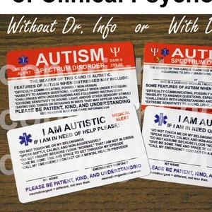Tarjeta médica para autistas, tarjeta de emergencia para autistas, tarjeta "Soy autista" para tu billetera