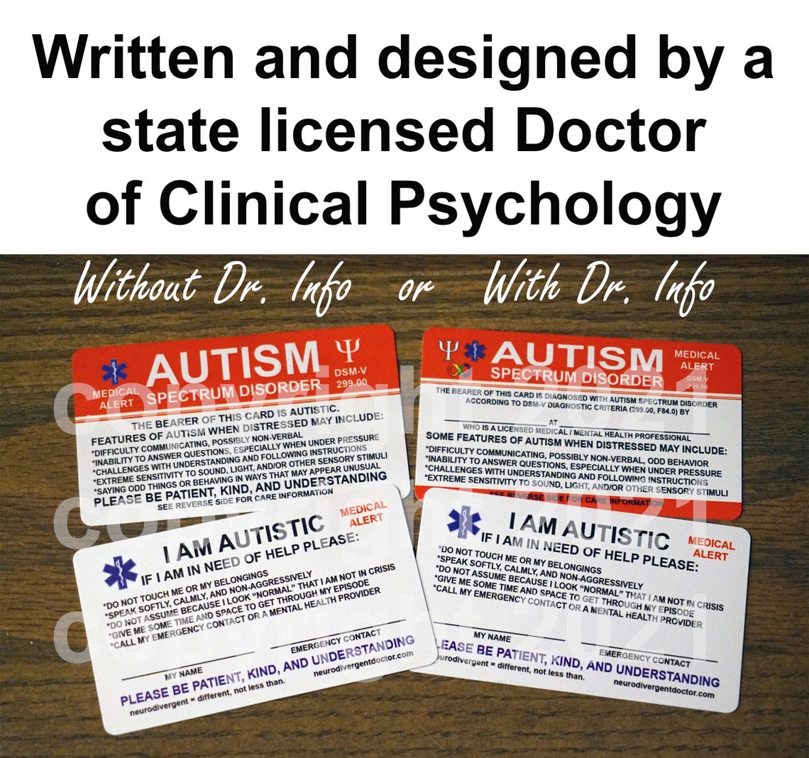 Autism Medical Card Autism Emergency Card I Am Autistic Card Etsy