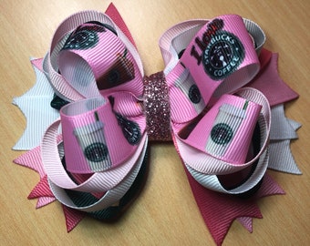 Frappe Latte Nylon Headband Clip Hair Bow RTS