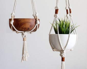 Macrame Plant Hanger, Hanging Planter, Cotton & Leather Suede Plant Hanger