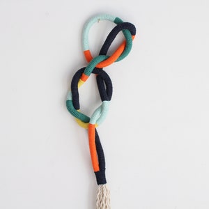 Handmade Cotton Rope Wall Sculpture: Knot Art, Contemporary Decor (35x6.5in, Customizable Colors)