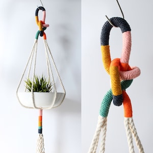 Macrame Plant Hanger, Hanging Planter, Color Block, Unique Macrame Plant Holder, Fruit Bowl Holder