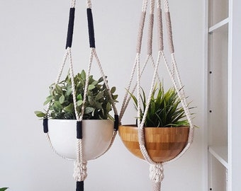 Macrame Plant Hanger, Hanging Planter, Color Block