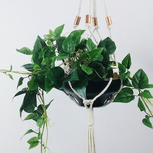Macrame Plant Hanger: Copper Accents, Indoor Outdoor Hanging Planter