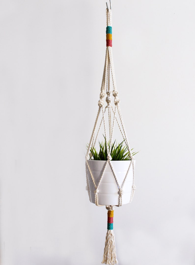 Macrame Plant Hanger, Hanging Planter, Color Block, Birthday Gift, Christmas Gift, No customs fees on orders going to the USA image 3