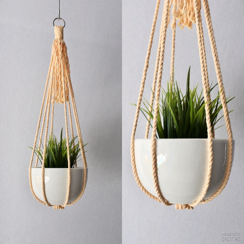 Cat Friendly Yellow Blue Hanging Planter Macrame Plant Hanger Colored Macrame No Tassel Green