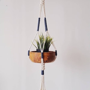 Macrame Plant Hanger, Hanging Planter, Indigo Color Block