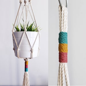 Macrame Plant Hanger, Hanging Planter, Color Block, Birthday Gift, Christmas Gift, No customs fees on orders going to the USA image 1