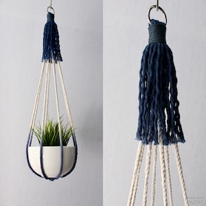 Macrame Plant Hanger, Hanging Planter, No Tassel, Dip Dyed Blue Macrame, Cat Friendly