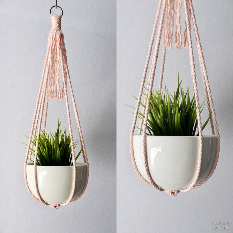 Cat Friendly Yellow Blue Hanging Planter Macrame Plant Hanger Colored Macrame No Tassel Green