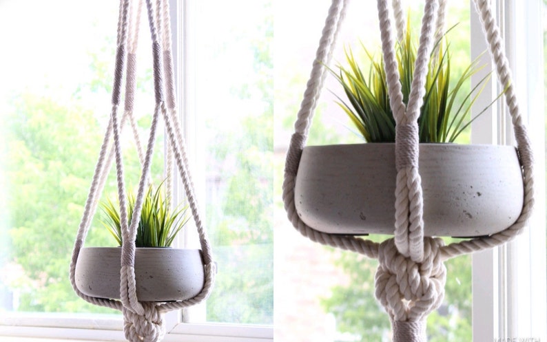 Cintre de plante en macramé, jardinière suspendue, bloc de couleur, porte-plante en macramé image 5