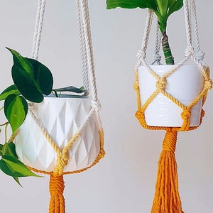 Macrame Plant Hanger, Dip Dyed Hanging Planter, Tangerine Orange image 2