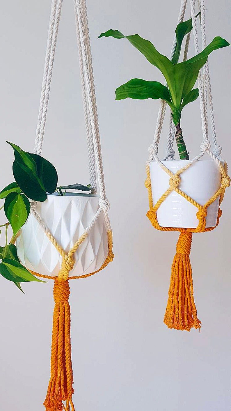 Macrame Plant Hanger, Dip Dyed Hanging Planter, Tangerine Orange image 2