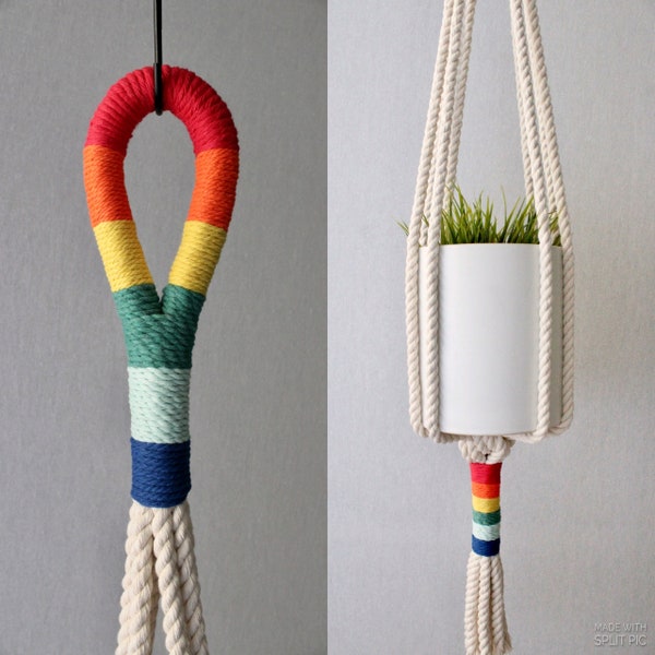 Macrame Plant Hanger, Hanging Planter, Rainbow Plant Holder, Unique Gift