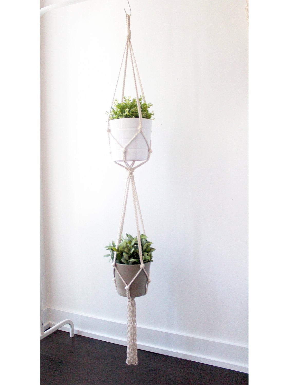 Macrame Plant Hanger, Double Holder, Planter Suspendu