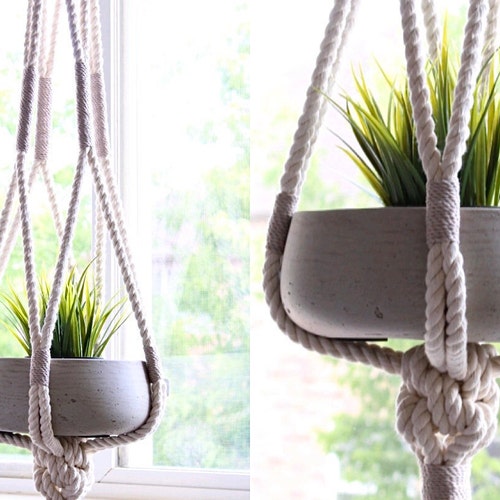 Large Macrame Plant Hanger Hanging Planter Color Block Etsy