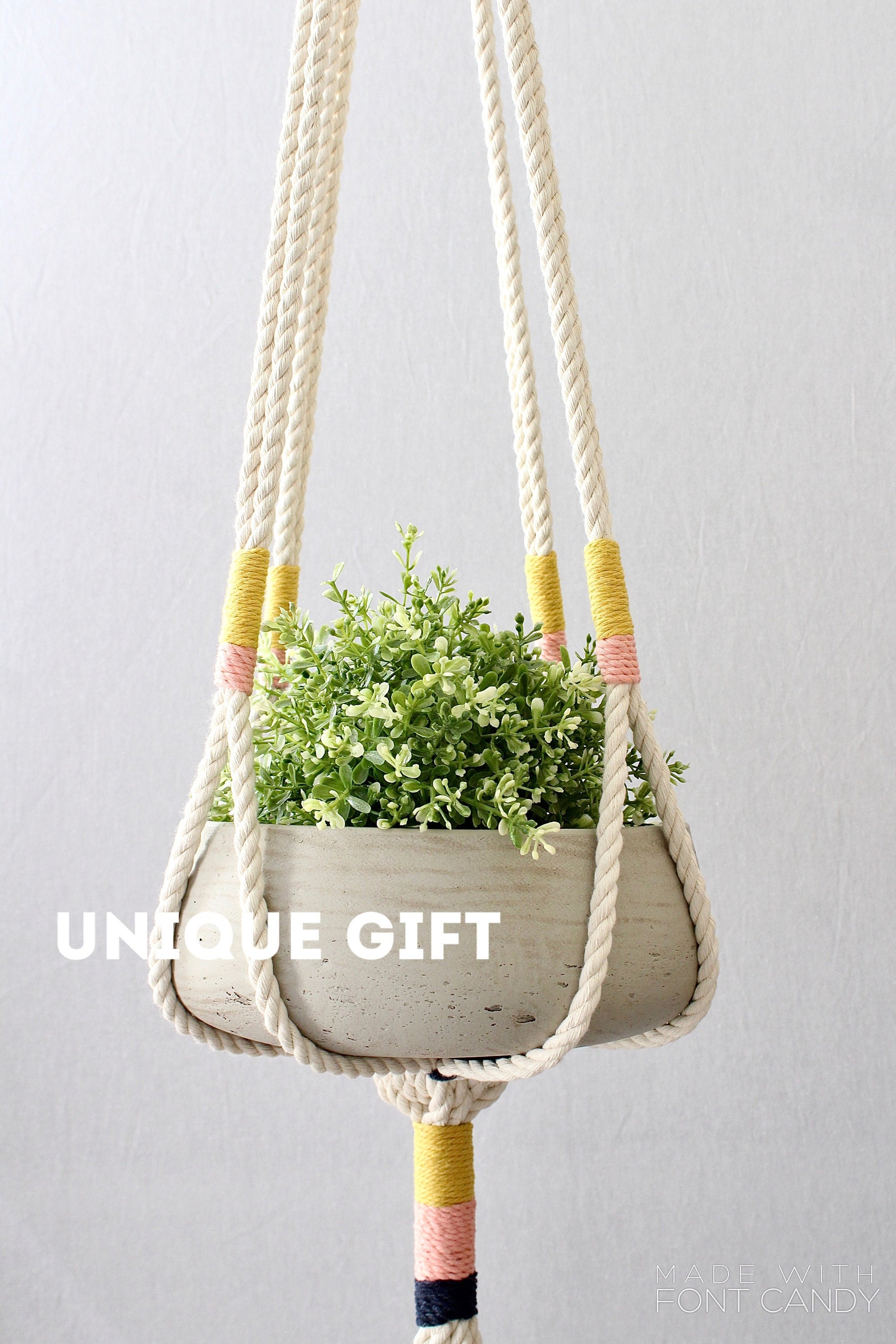 Large Macrame Plant Hanger: Color Block Hanging Planter