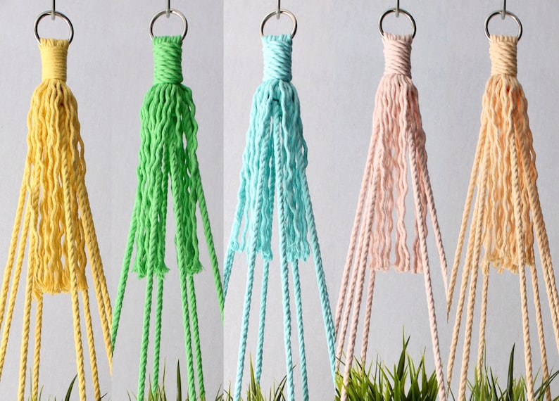 Cat Friendly Yellow Blue Hanging Planter Macrame Plant Hanger Colored Macrame No Tassel Green