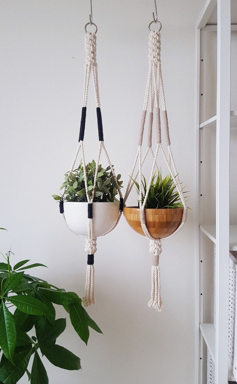 Macrame Plant Hanger, Hanging Planter, Color Block, Macrame Plant Holder image 1