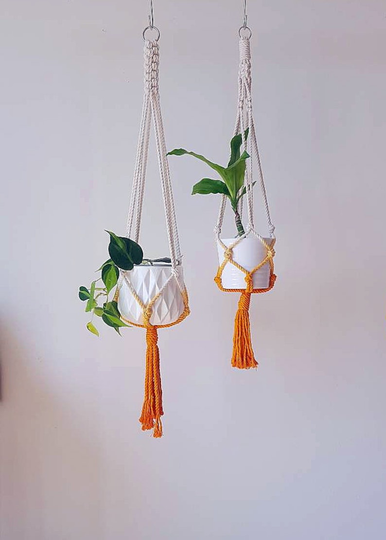 Macrame Plant Hanger, Dip Dyed Hanging Planter, Tangerine Orange image 1