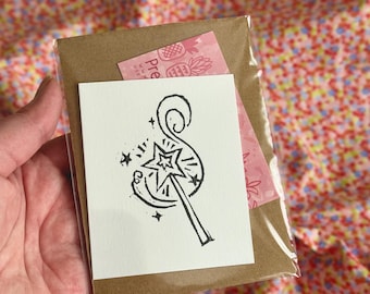 Magic Wand Linocut Print | Handmade Linocut Art Print