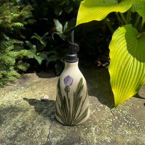 Purple Thistle, Aster, Ceramic Oil Pourer or Soap Dispenser