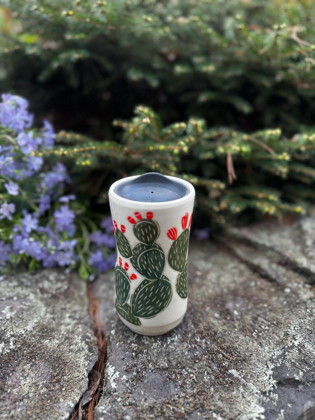 Flowering Cactus Tumbler, Lidded Travel Mug; 12- 14oz Ceramic Mug - Etsy