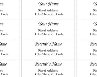 1 Sheet of mailing labels (30); 15 Your Home Address/15 Recruit's Address