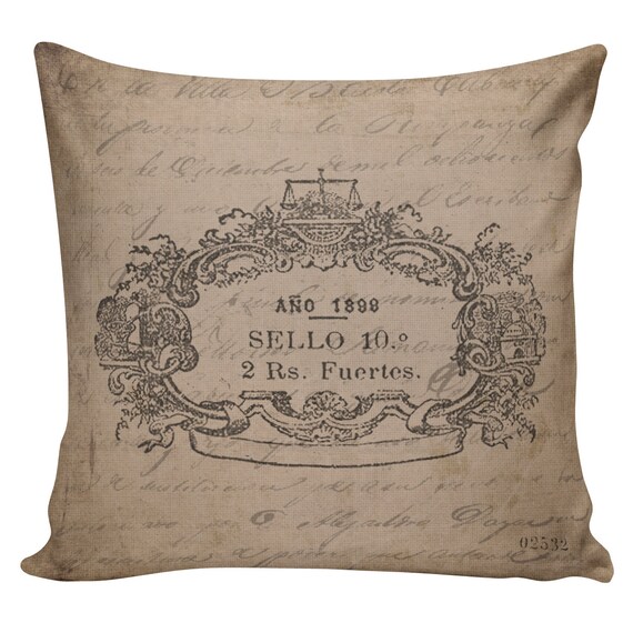 Document Seal Decorative Pillow Vintage European Cotton Etsy