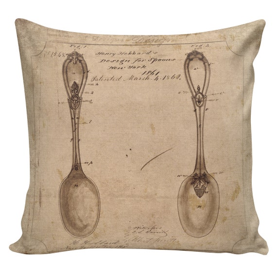 Decorative Cotton Pillow Cover Cushion Old Spoon Patent Etsy