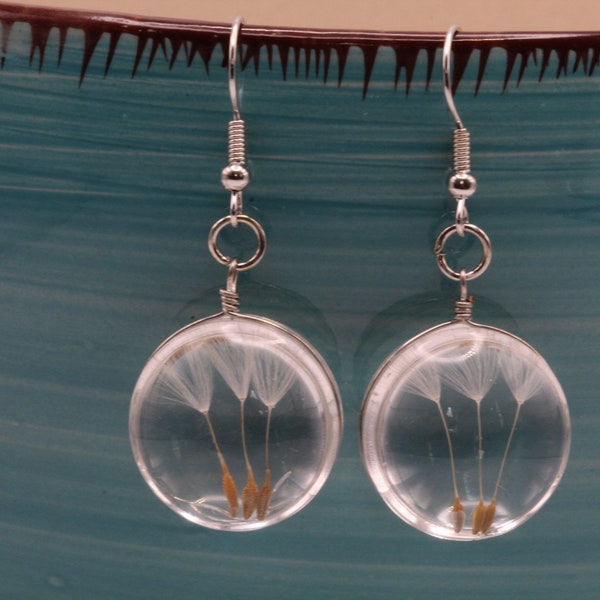 Real Dandelion Flower Resin Earrings